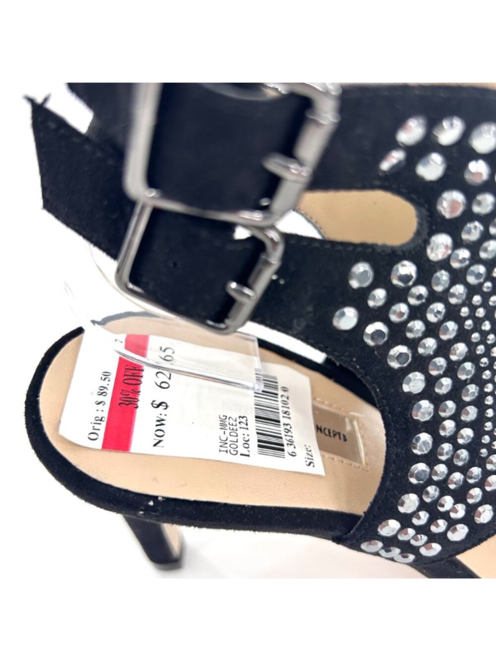 NWT INC INTERNATIONAL CONCEPTS GOLDEEZ SILVER RHINESTONE STUD HEELS - 7M - Picture 4 of 10